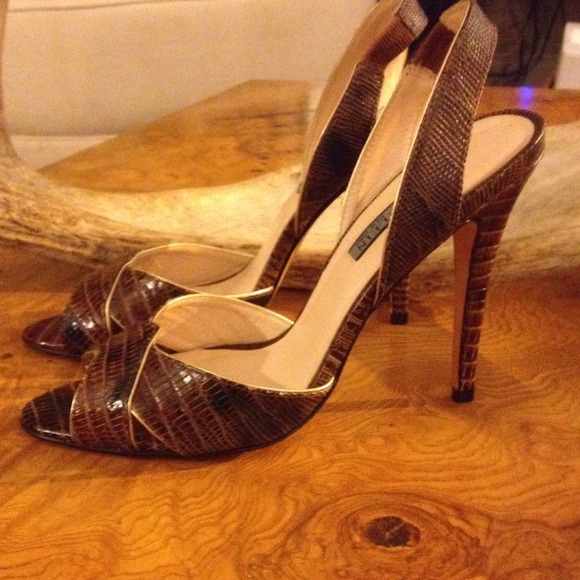 SALE! Anne Klein Brown "Snake" Open Toe Sling Back - Picture 2 of 4