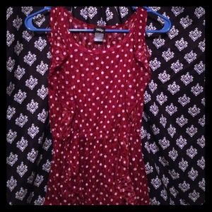 Red and white polka dot top