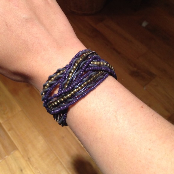 Purple and gold Woven beaded cuff