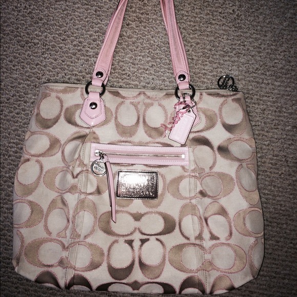 🚫SOLD Coach pink/kaki poppy glam bag RARE - Picture 2 of 4