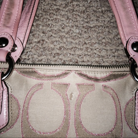 🚫SOLD Coach pink/kaki poppy glam bag RARE - Picture 4 of 4