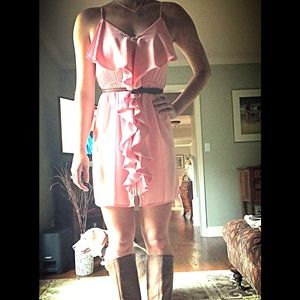 Peach Dress with Ruffle Front