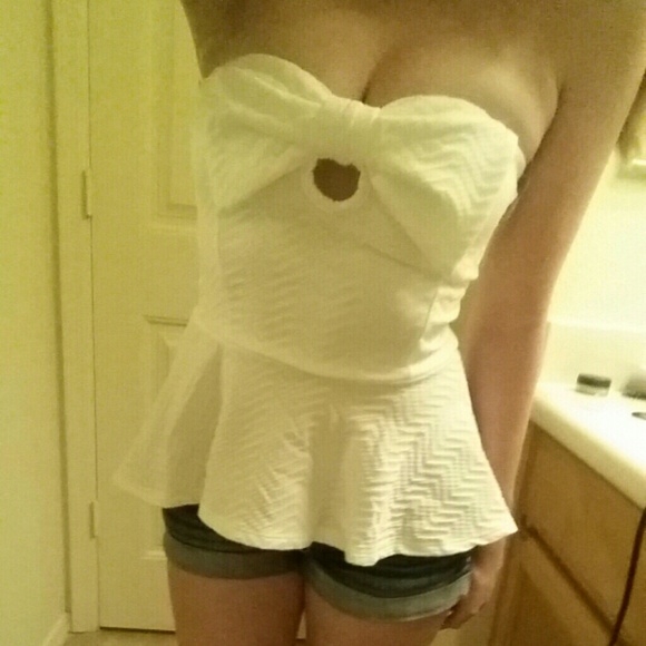 White bow peplum top