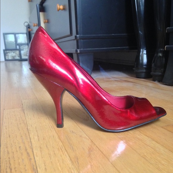 Never Worn BCBG Red Patent Leather Peep Toe Heels