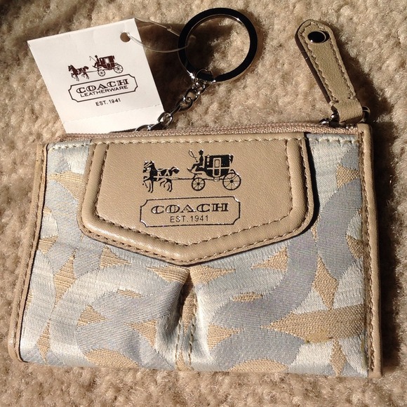 Coach coin purse tan and light blue