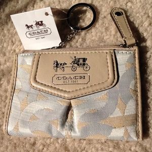 Coach coin purse tan and light blue
