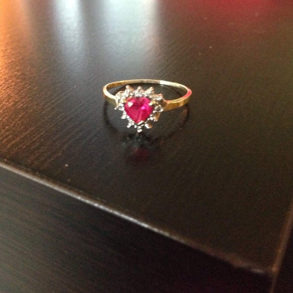 10kt ruby heart and diamond chip ring