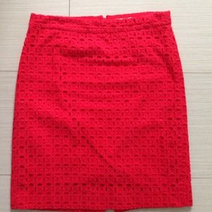 Bright red pencil skirt with great fabric detail