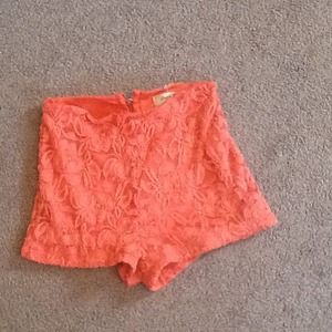 Coral High waisted Lace Shorts