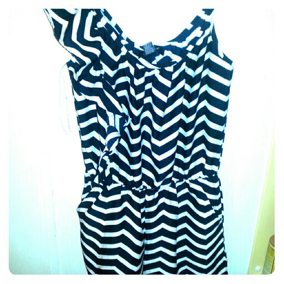 Navy blue and white chevron romper