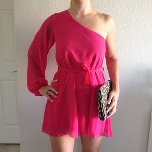 Rare Pink Chiffon One Shoulder Dress Tunic Top