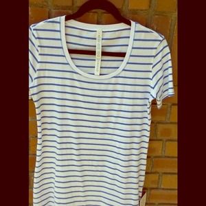 LULULEMON Blue & White Striped Short Sleeved Tee