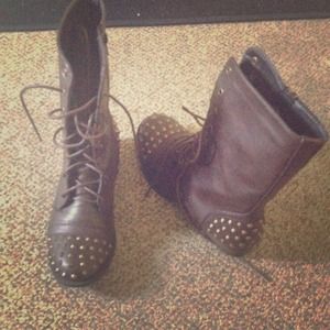 Brown studded combat boots