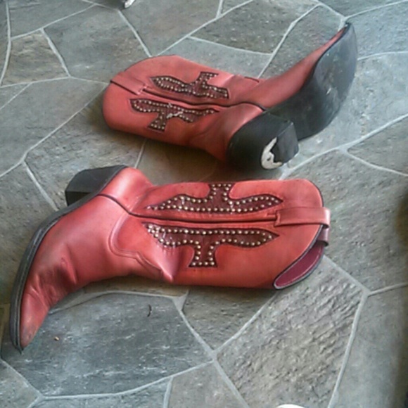 Bad Ass STUDDED RED LEATHER COW GIRL BOOTS *AS IS* - Picture 2 of 4