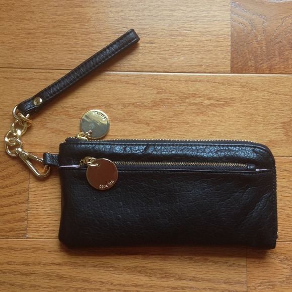 Black Leather and Gold Deux Lux Wristlet