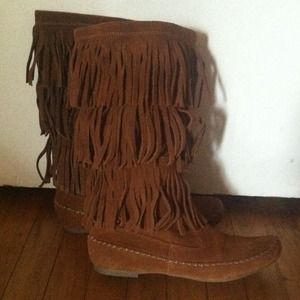 Lauren Conrad brown fringe boots
