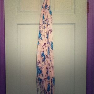 Blue and White Floral Print Scarf