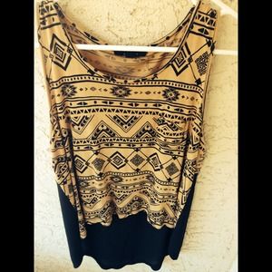 Tribal light brown high low sheer back tank top