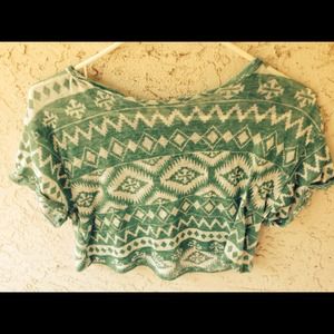 Turquoise white tribal print crop top