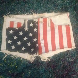 UNIF American Flag Cut-Off Denim Shorts