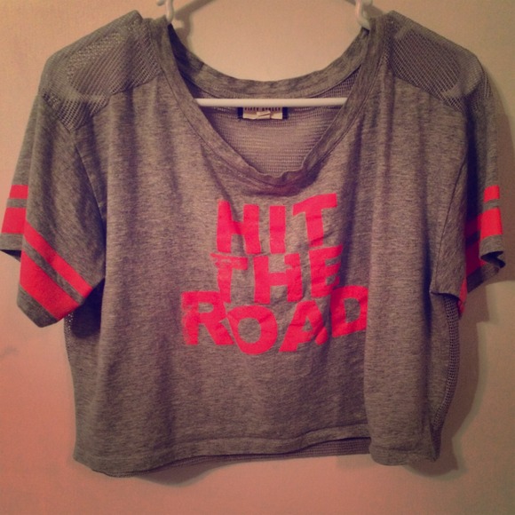 Tops - Girly Crop Top in Grey w/ Pink