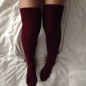 Maroon burgundy over the knee knit socks
