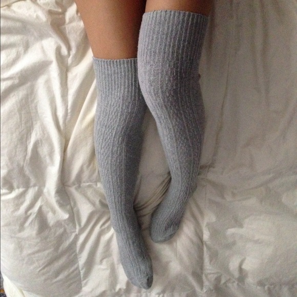 Grey gray over the knee knit socks
