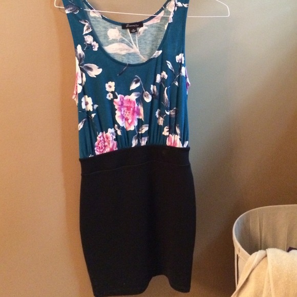 Blue floral-black dress