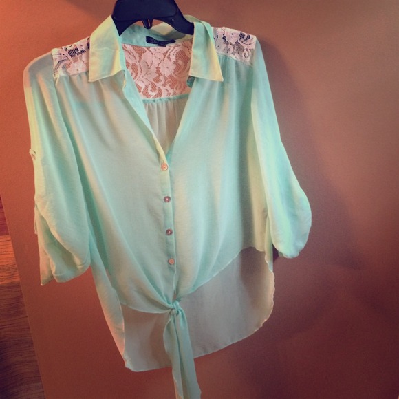 Mint green with lace button down