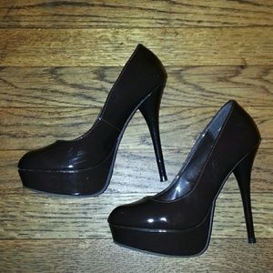 Charlotte Russe patent leather brown heels.