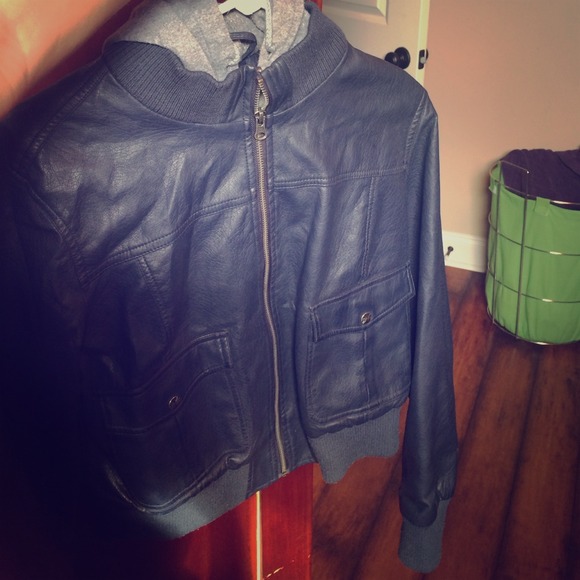 Navy blue leather jacket
