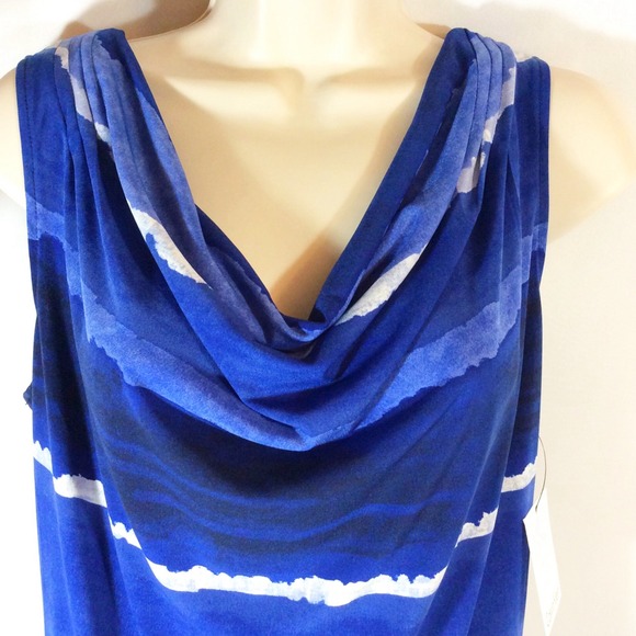 Blue Drape Neck Cowl Tank Top - Picture 2 of 4