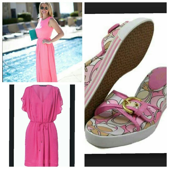 Pink Coach wedge sandals