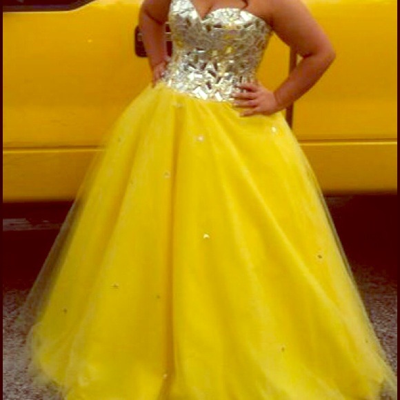 Bright beautiful yellow prom dress