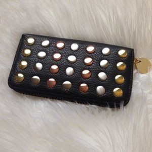 Deux Lux black faux leather stud zip around wallet