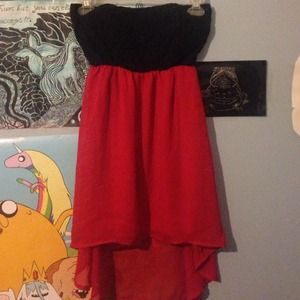 Red and black high low dress