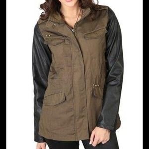 Debs Army/Cargo Jacket w/ studs and leather sleeve