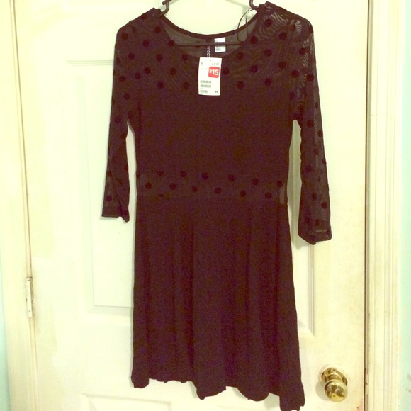 Black cotton dress with see through/polka dot
