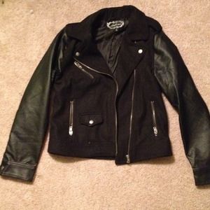 Black jacket with leather sleeves