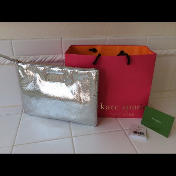 KATE SPADE silver snakeskin clutch cosmetic case