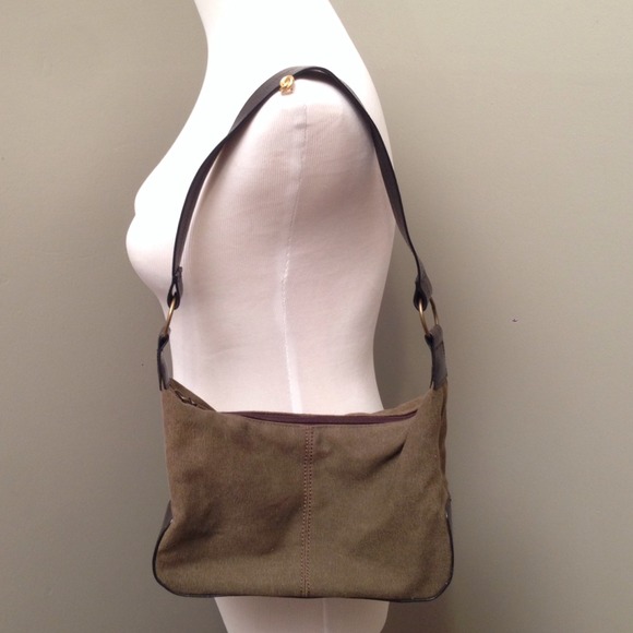 H&M Khaki Canvas and Faux Leather Handbag
