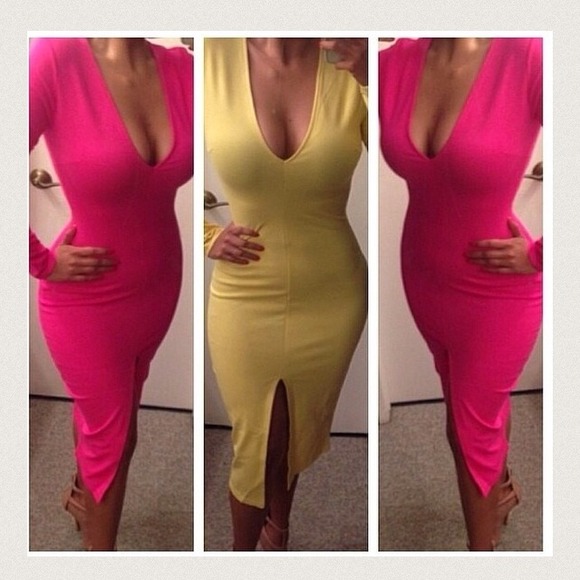 🎀Gorgeous Kim K inspired dress in Yellow L - Picture 3 of 4
