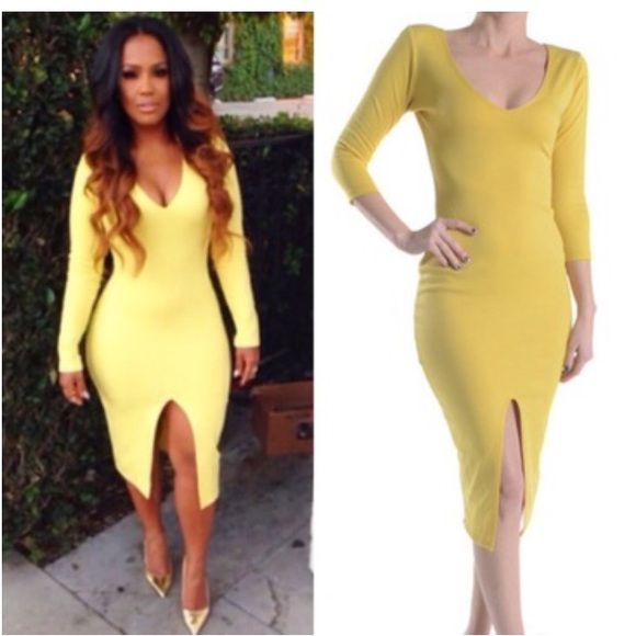 🎀Gorgeous Kim K inspired dress in Yellow L - Picture 4 of 4