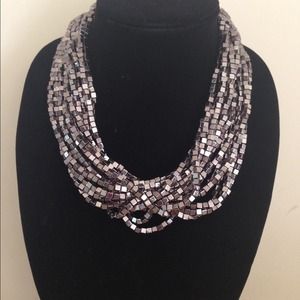 Custom jewelry silver pewter strings necklace.