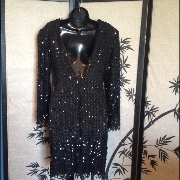 Vintage black sequins evening gown - dress - Picture 2 of 4