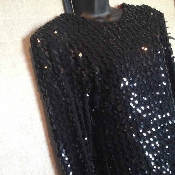 Vintage black sequins evening gown - dress - Picture 3 of 4