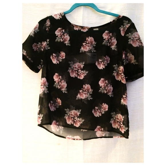 H&M Black floral sheer top