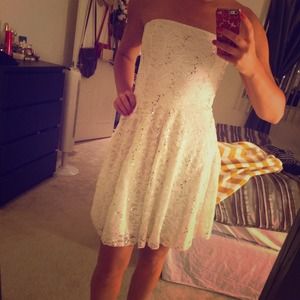 White Sequin Lace Bandeau Dress