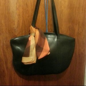 SALE--BLACK VINTAGE Leather Tote - thick leather