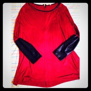 Burgundy top with pleather sleeves